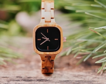 Reloj de madera de nogal grabado para mujer, regalo de aniversario personalizado