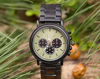 Personalized Wooden Analog Watch, Custom Engraved Wood Wristwatch Birthday Gift for Husband, Dad, Boyfriend, Valentines Day
