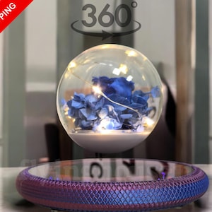 Levitating Globe Lamp with Preserved Blue Rose & LED Lights, Modern Floating Home Decor, Unique Romantic Gift, Free Shipping