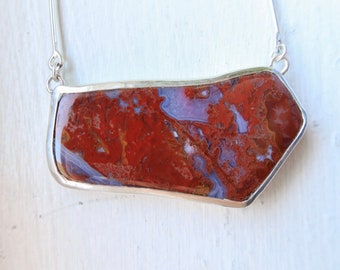 Red Agate Necklace with handmade Sterling Silver Chain
