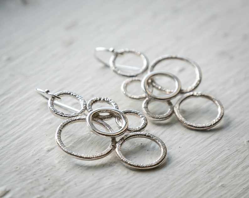 Notched Sterling silver multi-circle earrings