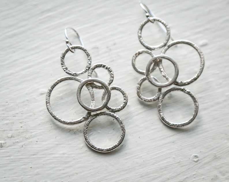Notched Sterling silver multi-circle earrings