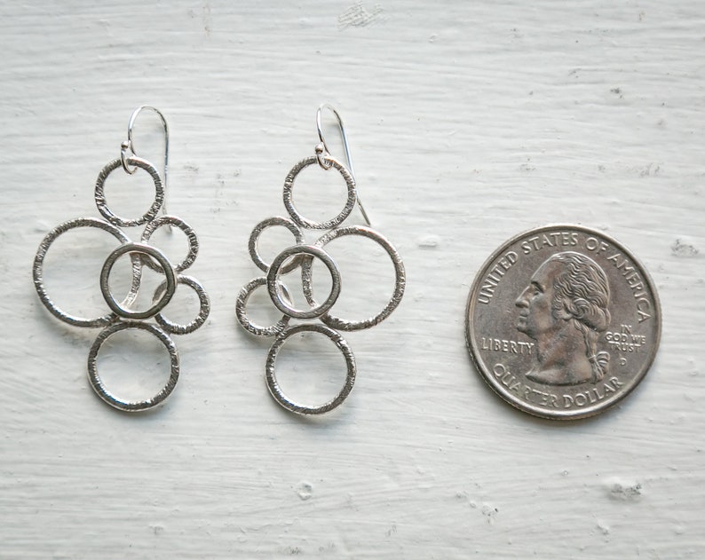 Notched Sterling silver multi-circle earrings