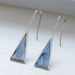 Blue and White Swirl Sterling Silver Triangle Earrings