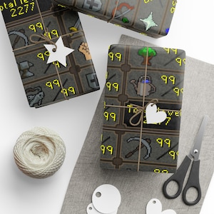 RuneScape Geschenkpapier mit Maxed-Stats, Geschenkpapier für Gamer, Urlaubsverpackung, Geburtstagsgeschenk, Geek Bild 3