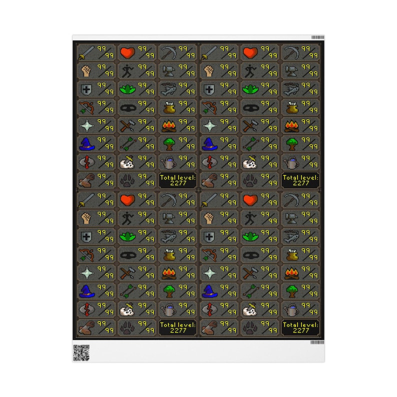 RuneScape Geschenkpapier mit Maxed-Stats, Geschenkpapier für Gamer, Urlaubsverpackung, Geburtstagsgeschenk, Geek Bild 6