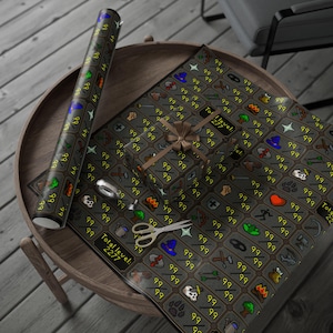 RuneScape Geschenkpapier mit Maxed-Stats, Geschenkpapier für Gamer, Urlaubsverpackung, Geburtstagsgeschenk, Geek Bild 2