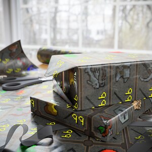 RuneScape Geschenkpapier mit Maxed-Stats, Geschenkpapier für Gamer, Urlaubsverpackung, Geburtstagsgeschenk, Geek Bild 4