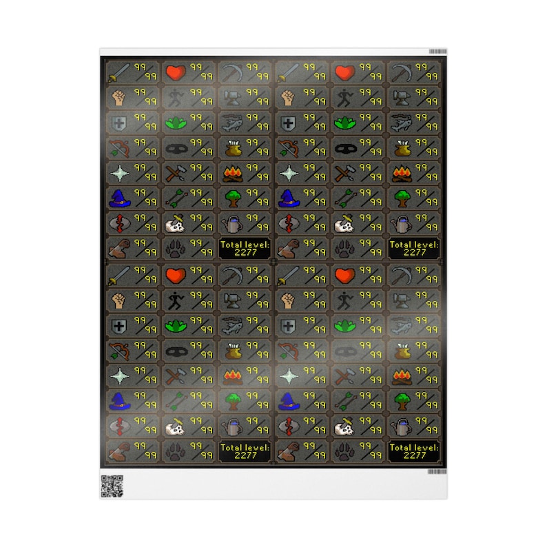 RuneScape Geschenkpapier mit Maxed-Stats, Geschenkpapier für Gamer, Urlaubsverpackung, Geburtstagsgeschenk, Geek Bild 5