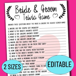 Bride and Groom Trivia Bridal Shower Game | EDITABLE Who Knows The Couple Best Printable Wedding Reception Party Games, Newly Wed Game Card