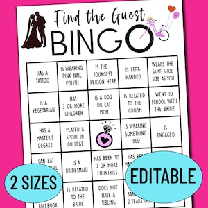 Encuentra al invitado Juego de bingo / Despedida de soltera EDITABLE Minimalista, Juego de bingo para despedida de soltera, Tarjetas de bingo para despedida de soltera Descarga instantánea