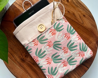 Pink Floral Kindle Sleeve: Padded E-Reader Cover with Pockets