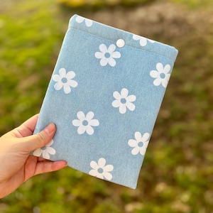 Madeliefjeblauw denim gewatteerde Kindle-hoes voor Kindle Basic, Kindle Paperwhite 2024, Kindle Colorsoft, Kindle scribe en iPad mini