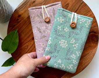 Funda de lino japonés para teléfono: Funda acolchada con estampado floral para iPhone y Samsung