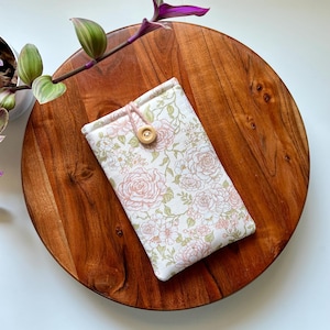 Natural roses pattern fabric iPhone sleeve/ iPhone case for iPhone 16 iPhone 16 pro iPhone 16 pro max. Padded iPhone sleeve for smart phones
