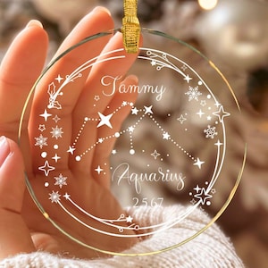 Verseau, décorations personnalisées en verre acrylique ou en céramique, signe astrologique personnalisé, décoration de vacances élégante, cadeau de Noël, souvenir du zodiaque