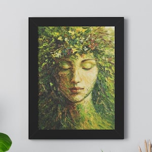 Gaia Mutter Erdgöttin Mehrfarbiges gerahmtes Poster - Gelassene Natur Kunst für Wohnkultur, Geschenk für Naturliebhaber, Wandkunst, entspannendes Kunstwerk