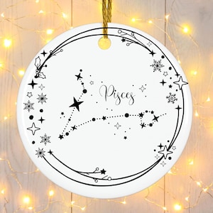 Pisces Zodiac Ceramic Ornament, Personalized Home Decor, Astrology Gift, Holiday Tree Decoration, Unique Birth Sign Christmas Gift