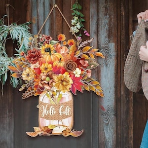 Fall Welcome Door Hanger, Fall Wooden Door Hanger, Thanksgiving Sign Hanging Decoration, Hello Fall Door Hanger, Pumpkin Fall Door Sign