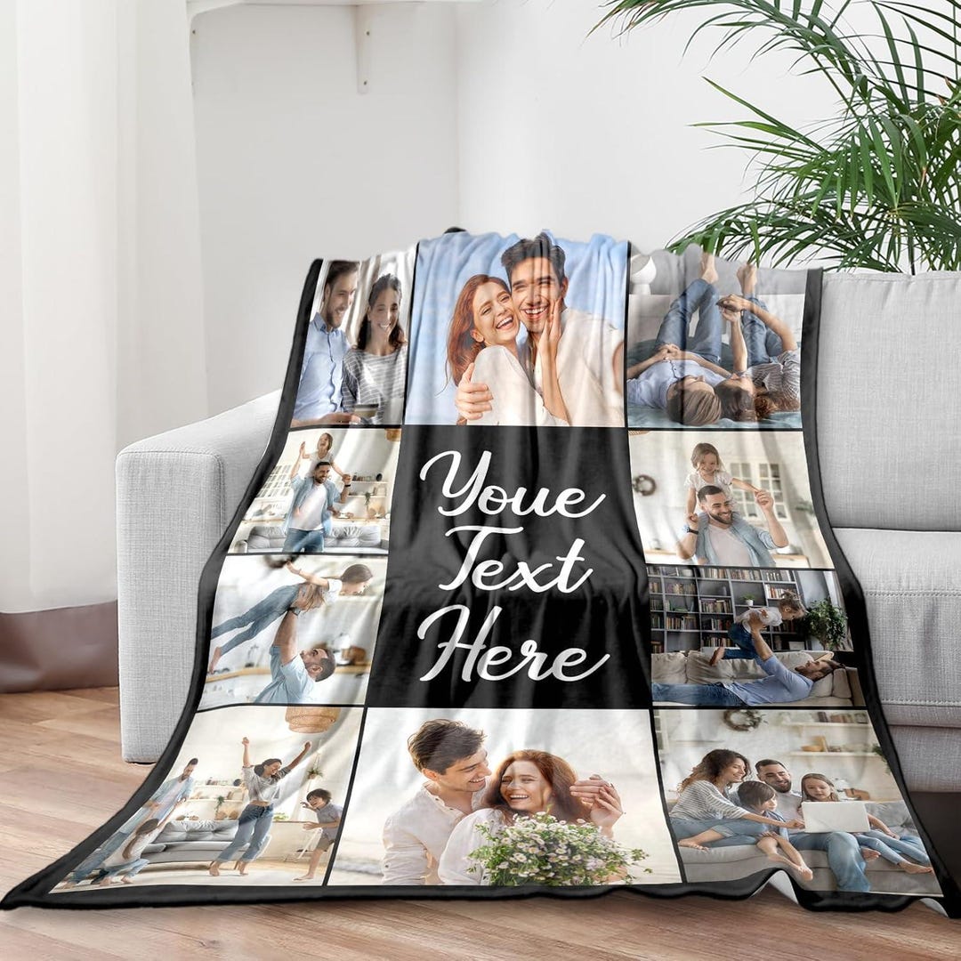 Custom Photo Blankets, Couples Photo Collage With Text, Add Names and ...
