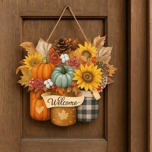 Fall Welcome Door Hanger, Fall Wooden Door Hanger, Thanksgiving Sign Hanging Decoration, Hello Fall Door Hanger, Pumpkin Fall Door Sign