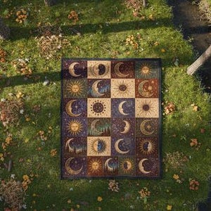 Celestial Quilt Throw: Sun & Moon Patchwork Blanket