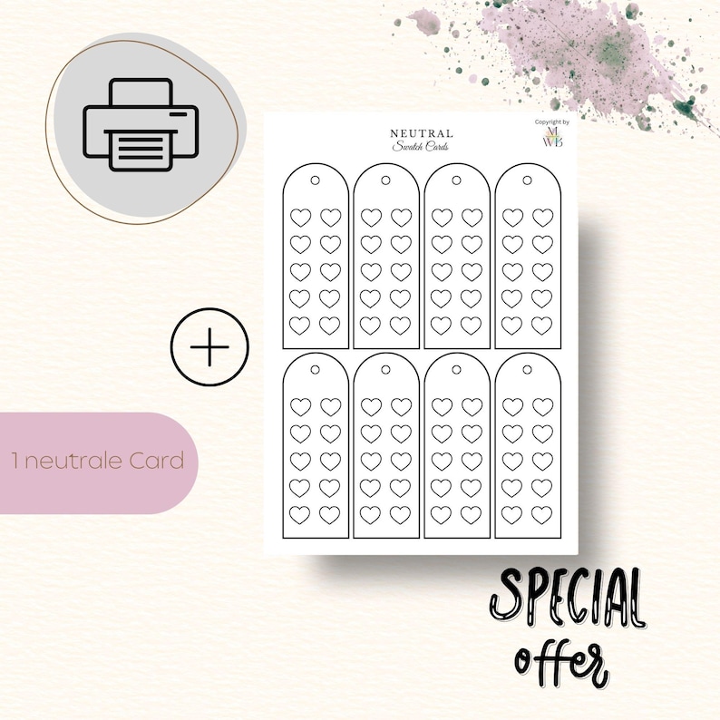 Herzförmige Swatch Cards für Languo 240 Acrylic Paint Markers auf einem neutralen Hintergrund. Mehrere schmale Karten mit gleichmäßig angeordneten Herzfeldern zum Ausmalen jeder einzelnen Farbe. Die Karten sind übersichtlich strukturiert, nach Farbgruppen sortiert und nummeriert. Das Design ist klar, ruhig und funktional. Ideal zum Testen, Vergleichen und Ordnen der gesamten 240er Acrylmarker-Palette. Digitales DIN A4 PDF zum Ausdrucken.