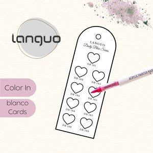 Swatch Cards für Languo 288 Acrylic Paint Markers im Herz Design mit 10 Ausmalfeldern pro Karte auf einem DIN A4 PDF zum Ausdrucken. Leere Farbtestkarten im Format 4,5 x 12,5 cm zum Testen, Vergleichen und Ordnen aller 288 Farben aus dem Set. Funktioniert mit Acryltinten auf Papier, Holz, Stein, Glas und anderen Flächen. Mehrere Karten pro Seite, sauber strukturiert. Digitaler Sofort Download ohne physische Lieferung. Kein Umtausch möglich.