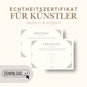 Certificate of Authenticity for Art | Certificate of Authenticity for Art/Artists | Elegant Certificate | Instant Download | German & English