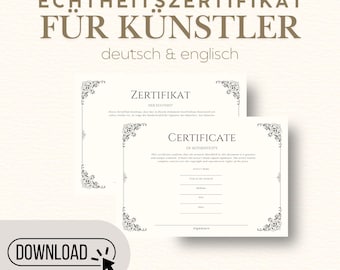 Certificate of Authenticity for Art | Echtheitszertifikat für Kunst/Künstler | Zertifikat edel elegant | Instant Download | Deut. & Engl.