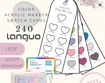 Schede campione per pennarelli acrilici Languo 240 | Design a cuore | PDF DIN A4 | Download immediato