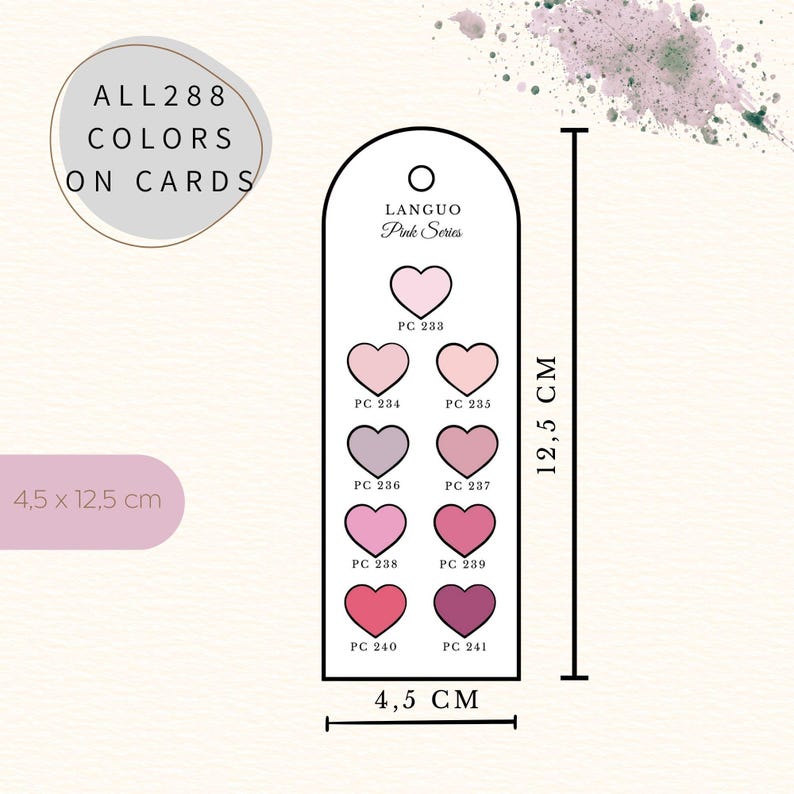 Swatch Cards für Languo 288 Acrylic Paint Markers im Herz Design mit 10 Ausmalfeldern pro Karte auf einem DIN A4 PDF zum Ausdrucken. Leere Farbtestkarten im Format 4,5 x 12,5 cm zum Testen, Vergleichen und Ordnen aller 288 Farben aus dem Set. Funktioniert mit Acryltinten auf Papier, Holz, Stein, Glas und anderen Flächen. Mehrere Karten pro Seite, sauber strukturiert. Digitaler Sofort Download ohne physische Lieferung. Kein Umtausch möglich.