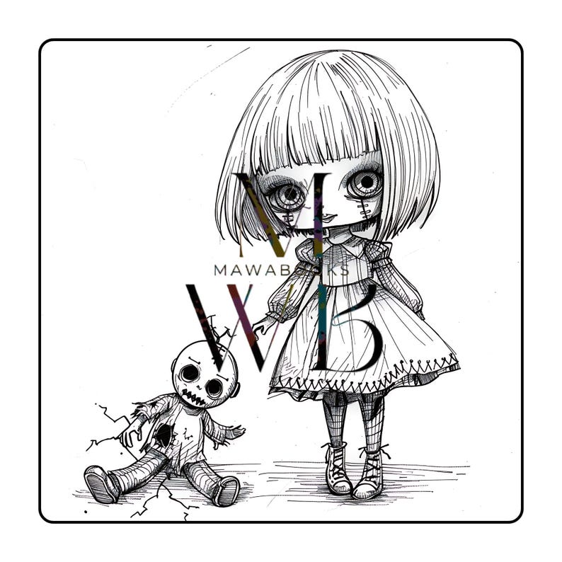 Digitales Ausmalbuch „Spooky Creepy Halloween Dolls Vol. 2“ mit 50 gruselig-süßen Puppenmotiven. Jede Seite zeigt eine einzigartige Halloween-Figur, mal verspielt, mal unheimlich. PDF-Download, sofort verfügbar über Google Drive, beliebig oft druckbar. Geeignet für Buntstifte, Gelstifte, Marker oder Fineliner. Bonus-Motive inklusive. Perfekt für Kinder und Erwachsene, die Halloween lieben.