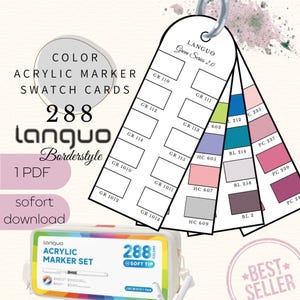 Tarjetas de muestra para los marcadores de pintura acrílica Languo 288 | Diseño de borde cuadrado | PDF en formato DIN A4 | Descarga instantánea