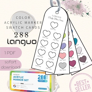 Kleurstalen voor Languo 288 acrylverfmarkers | Hartontwerp | DIN A4 PDF | Direct downloaden