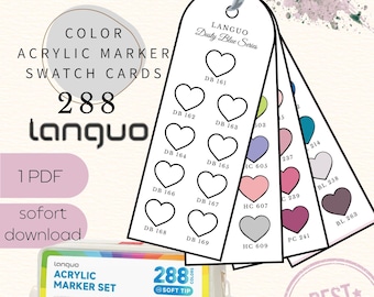 Swatch Cards for Languo 288 Acrylic Paint Markers | Heart Design | DIN A4 PDF | Instant Download