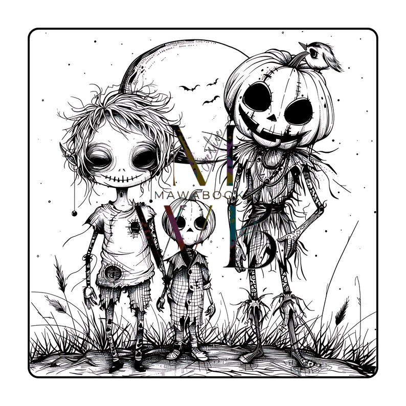 Halloween-Ausmalbuch „Tiny Nightmares“ mit 50 schaurig-süßen und witzigen Motiven. Grinsende Kürbisse, kleine Geister, schräge Monster und geheimnisvolle Szenen warten darauf, ausgemalt zu werden. Greyscale-Bilder für zusätzliche Schattierung enthalten. Sofortiger PDF-Download, hohe Druckqualität garantiert. Geeignet für Buntstifte, Marker oder Gelstifte. Kreative Halloween-Fantasie, nur für privaten Gebrauch.