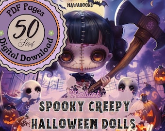 Spooky Creepy Halloween Dolls Vol. 2 | 50 creepily cute dolls to color | Halloween coloring book | PDF download English & German