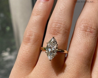 3.00 CT Marquise Cut Moissanite  Hidden Halo Solitaire Engagement Ring | 14K Gold Wedding Ring | Anniversary Gift for Women | Promise Ring
