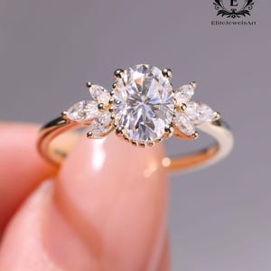 2.5 CT Oval Cut Moissanite Engagement Ring with Marquise & Round Side Stones | Vintage Inspired Handmade Gold Wedding Ring Gift