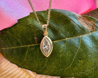 1 CT Marquise Cut Lab Grown Diamond Pendant Necklace With Chain | Dainty Solitaire Charm Necklace | 14K 18K Solid Gold Diamond Necklace