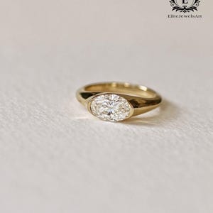 Semi Bezel Oval Moissanite Ring | Elegant Oval Cut Moissanite Engagement Ring | Modern Solitaire Ring for Her | Anniversary or Gift Ring