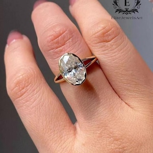 2.00CT Oval Cut Moissanite Engagement Ring | 14K Yellow Gold Plated Ring for Women | Elegant Diamond Wedding Ring | Fine Bridal Jewelry Gift