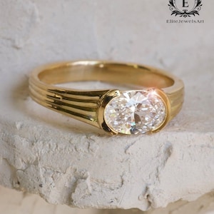 1.0 CT Oval-Cut Moissanite Diamond Ring | Split Bezel Setting | Elegant Engagement Ring | Modern Bridal Jewelry | 14K Gold or Platinum