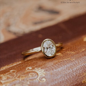 2.00 CT Oval Moissanite Diamond Solitaire Engagement Ring | 18K Gold with Bezel Setting | Signature Bezel Solitaire Ring | Bridesmaid Ring
