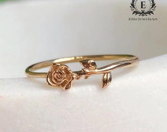 My Forever Rose Ring | 14K Gold Hand-Carved Rose Ring | Vintage Floral Engagement Ring | Unique Flower Jewelry | Romantic Gift for Her