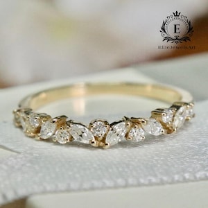 Marquise Moissanite Semi Eternity Ring | 14K Gold Stacking Band | Dainty Wedding or Anniversary Ring | Unique Minimalist Gift for Her
