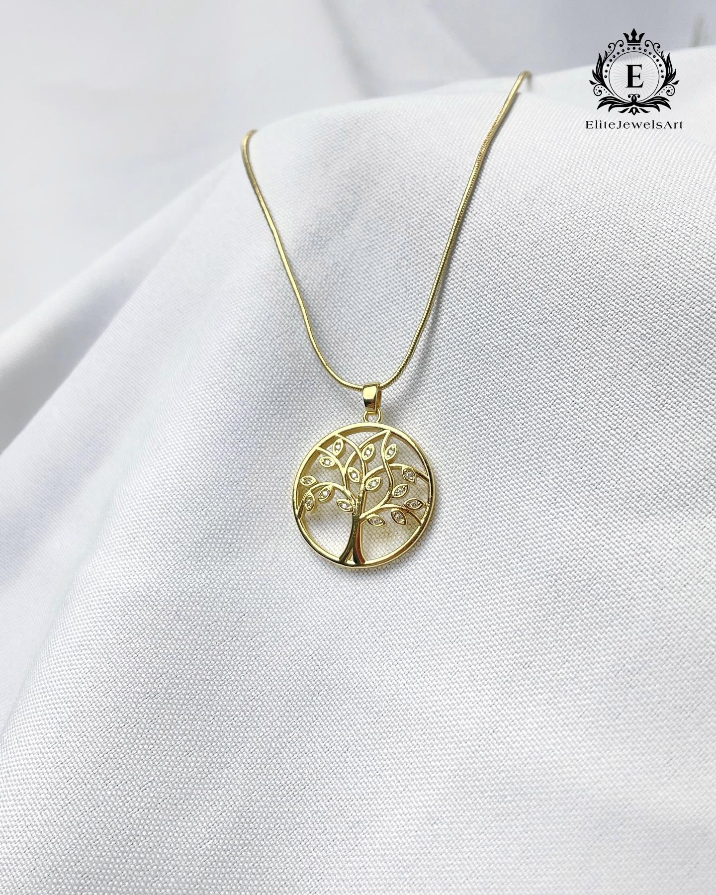 パーソナライズされた生命の樹サークルネックレス キュービックジルコニア誕生石-カスタムジュエリー