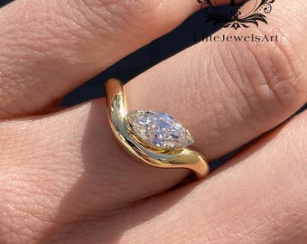 0.81 CT Marquise Cut Brilliant Moissanite Diamond Engagement Ring | 18K Gold Solitaire Proposal Ring | Elegant and Timeless Wedding Band