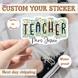 Personalized Teacher Name Sticker, Custom Water Bottle Sticker, Journal Laptop Sticker, Teacher Appreciation Gift, Back to School Gifts